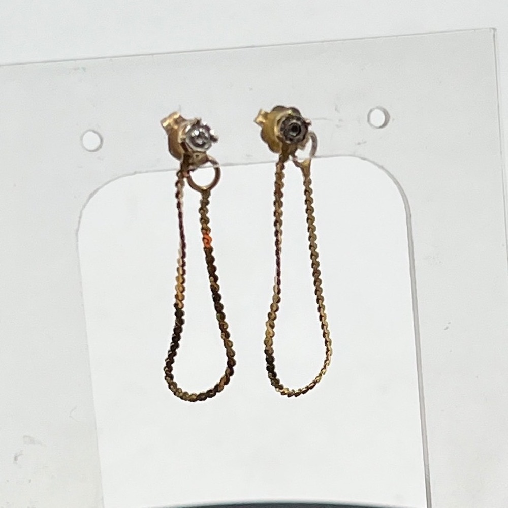Vintage 14K Yellow Gold Front Back Chain Dangle Diamond Accent
1.4g Earrings